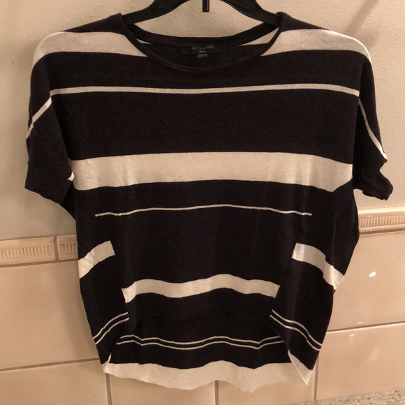 New All Saints Wavy wool striped pullover t-shirt - Picture 4 of 13